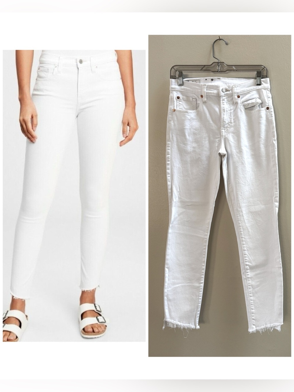 GAP True Skinny Mid Rise White Denim Raw Hem Ankle Stretch Jeans Size 28/6